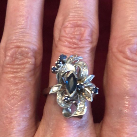 White Gold Blue Sapphire Ring with Diamonds main image 0